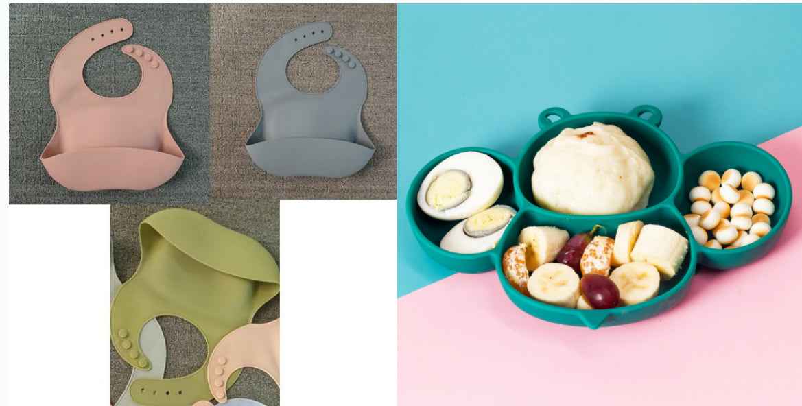Soft Waterproof Silicone Baby Bib with Food Catcher